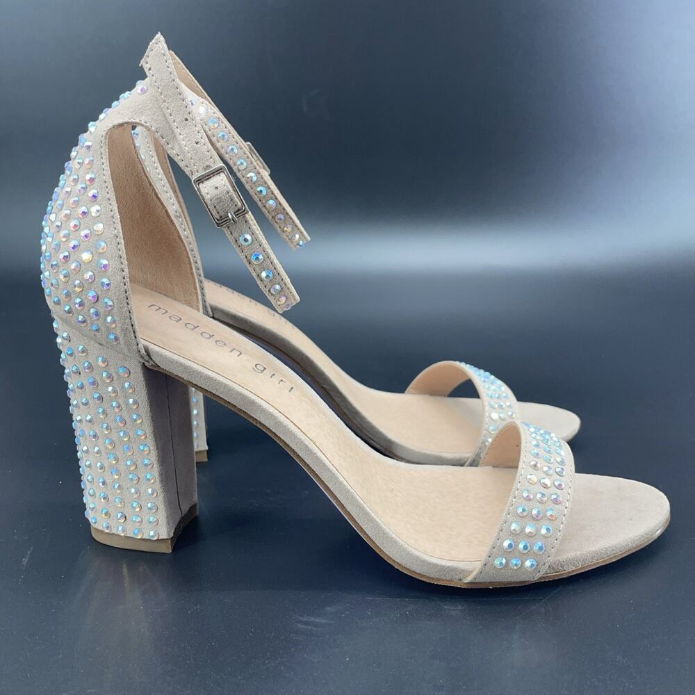 Madden Girl Womens 8.5M Beella-1 Blush Rhinestone Strappy Ankle Heeled Sandals